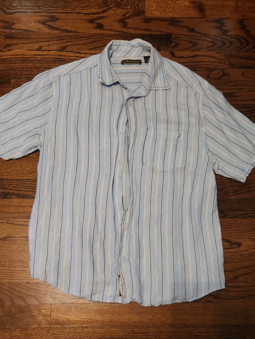 Cubavera Light Blue Striped Short Sleeve Button Down Shirt